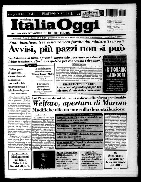 Italia oggi : quotidiano di economia finanza e politica